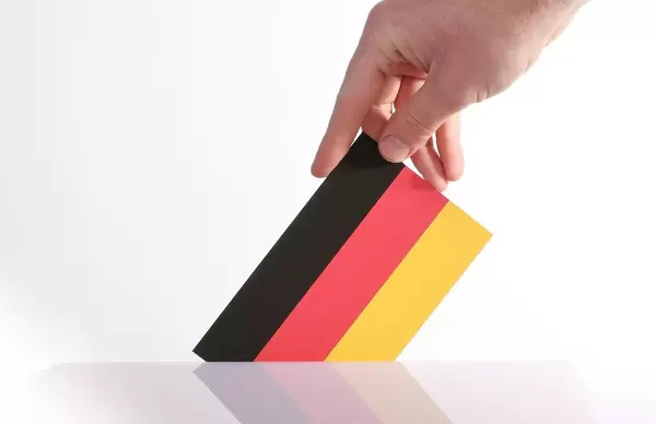 Hand holding German flag. German election concept