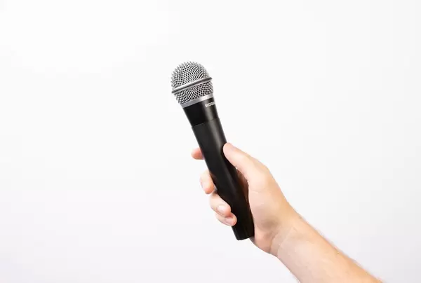 Hand holding microphone (Flip 2019)