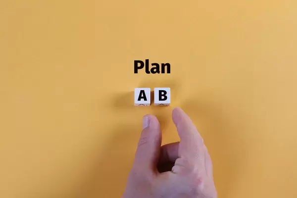 Hand of a businessman choosing business plan b out of two options