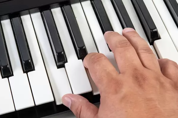 Hand on black and white synth keyboard playing (Flip 2019)