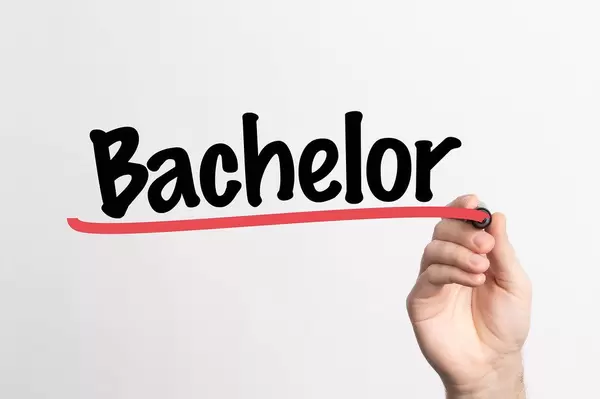 Hand schreibt "Bachelor" auf ein Whiteboard