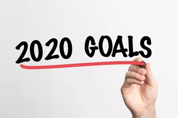 Hand schreibt "Ziele für 2024" auf ein Whiteboard