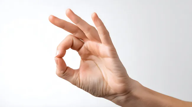 Hand zeigt perfekte Geste auf weißem Hintergrund