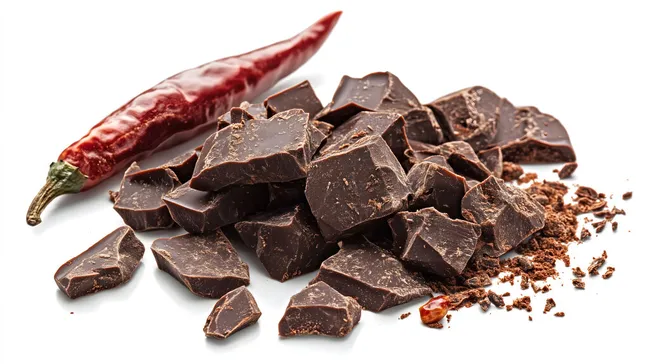 Handgebrochene Zartbitter-Schokolade mit Chilischote