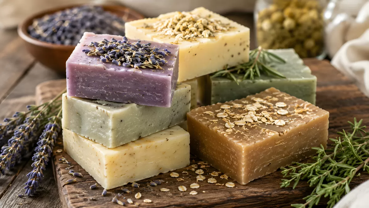 Handgemachte Naturseifen mit Lavendel und Hafer