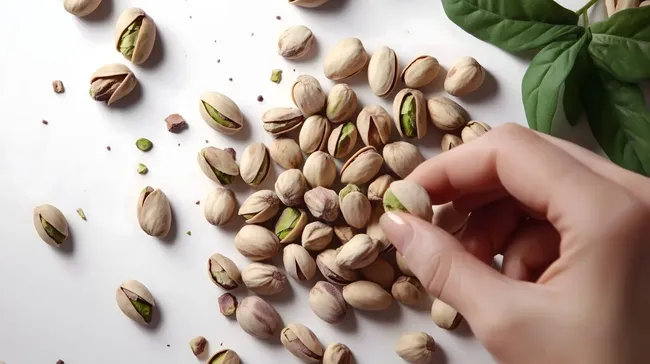 Handgepflückte Pistazien auf weißem Hintergrund