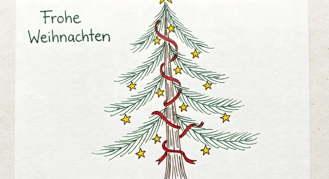 Handgezeichnete Weihnachtsbaum-Illustration mit Dekorationen