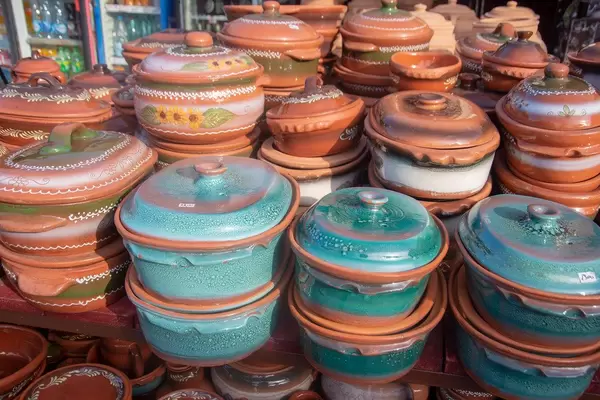 Handmade pottery in the market place