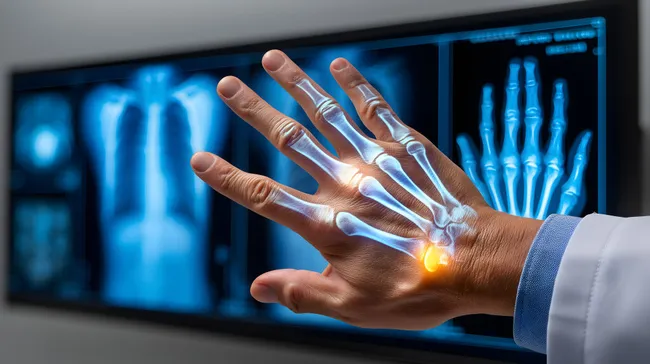Handröntgenbild auf medizinischem Bildschirm