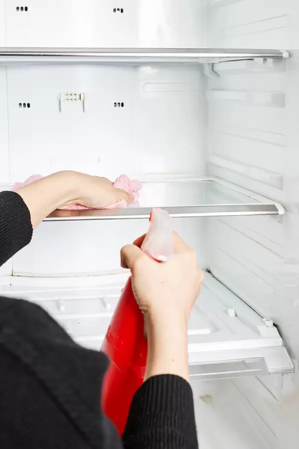 Hands cleaning refrigerator