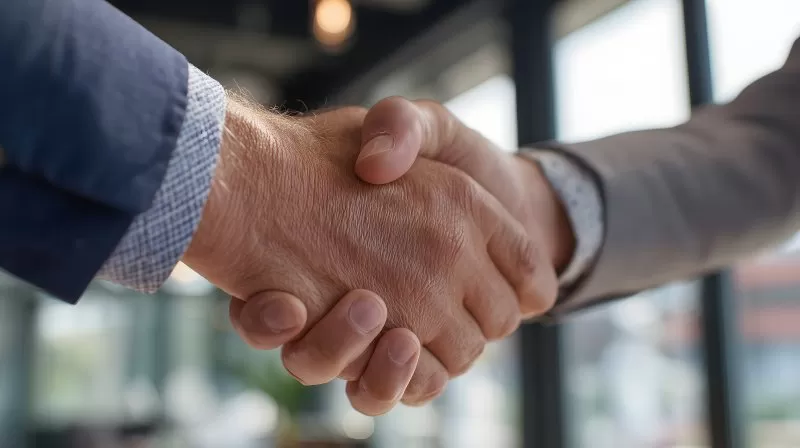Handschlag zwischen Anwalt und Klient im modernen Büro