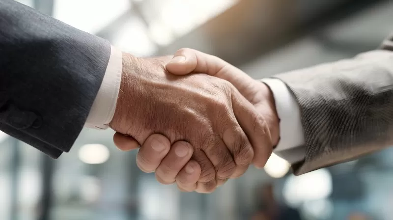 Handschlag zwischen Geschäftspartnern im modernen Büro