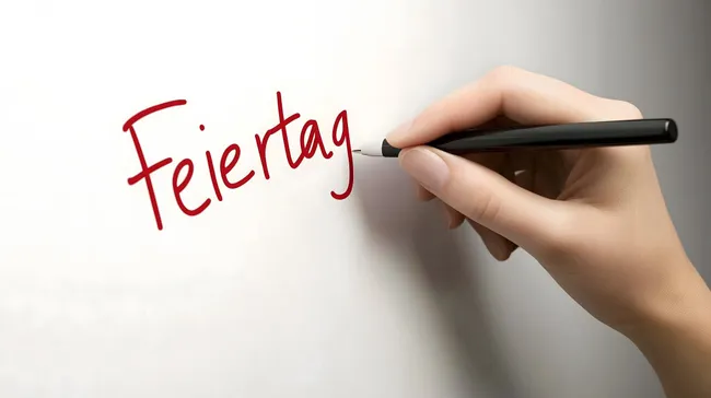 Handschrift mit rotem Wort 'Feiertag' auf weißer Tafel