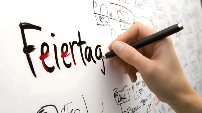 Handschriftlich geschriebenes 'Feiertag' auf Whiteboard
