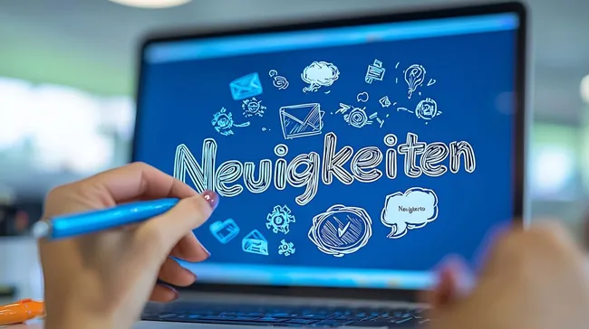 Handschriftliche Neuigkeiten auf Laptop-Bildschirm