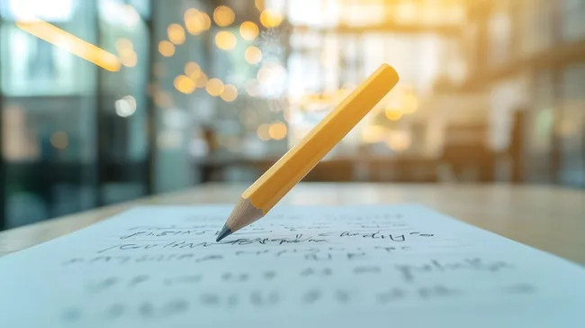 Handschriftliche Notiz mit schwebender Bleistiftspitze