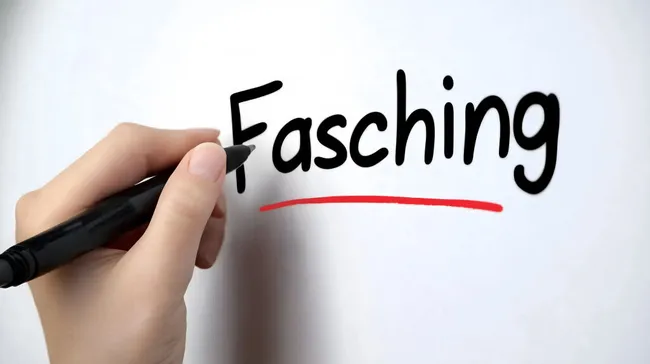 Handschriftlicher Fasching-Schriftzug mit rotem Unterstrich