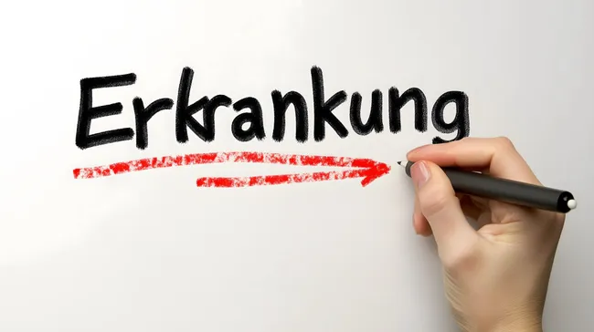 Handschriftliches Konzept 'Erkrankung' mit rotem Pfeil