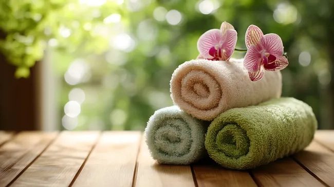 Handtücher und Orchideen - Wellness-Konzept