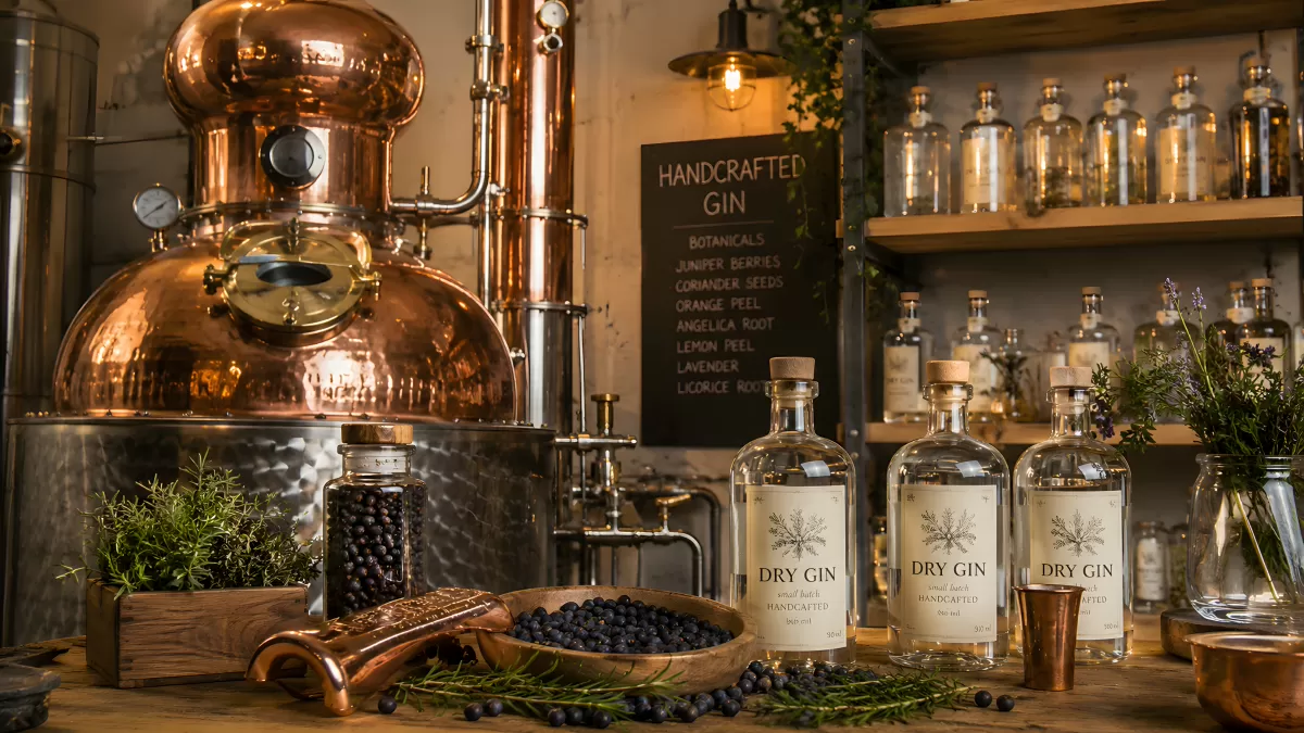 Handwerkliche Gin-Destillerie mit Kupferbrennblase