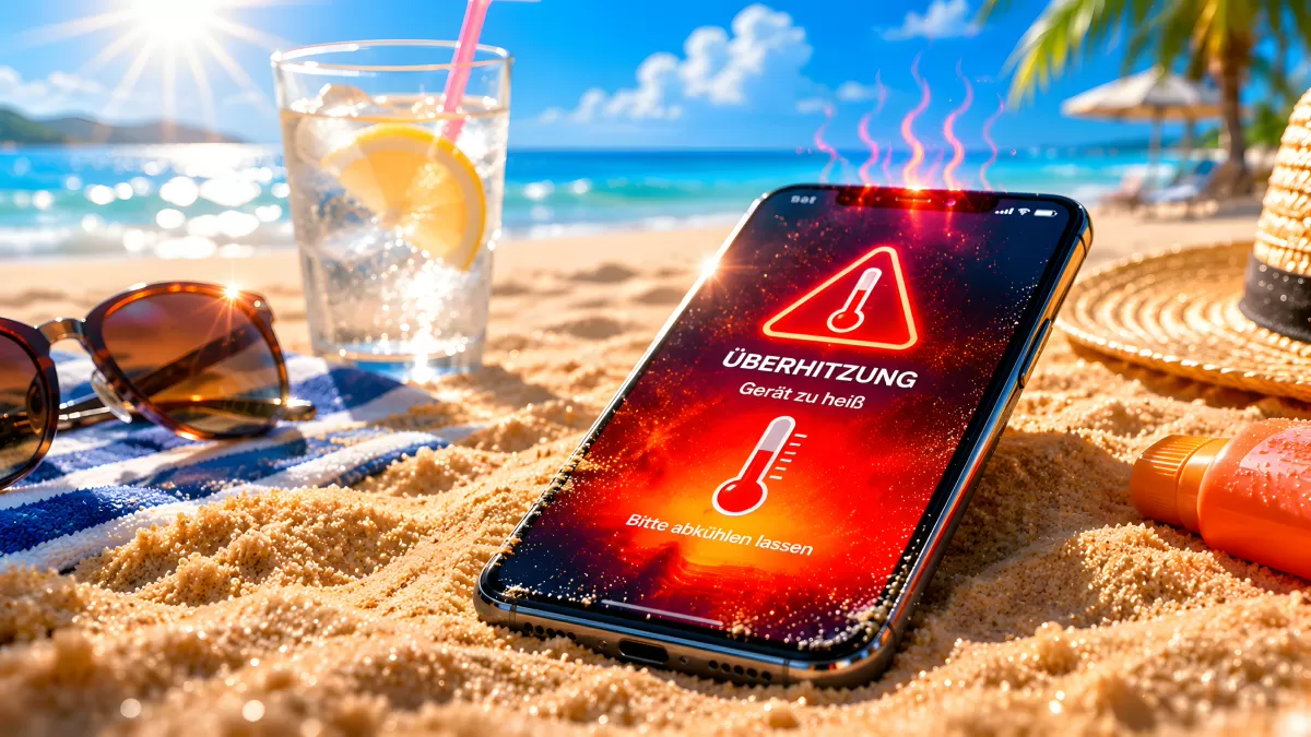 Handy zeigt Überhitzungswarnung am Strand an