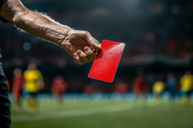 Handzeichen der roten Karte im Fußballspiel