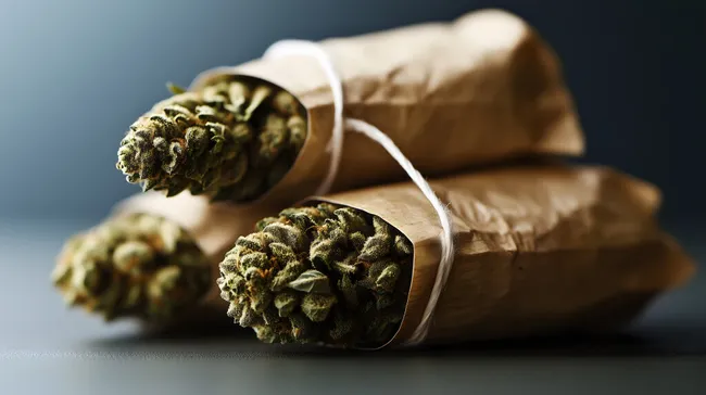 Hanfblüten in Papier eingerollt