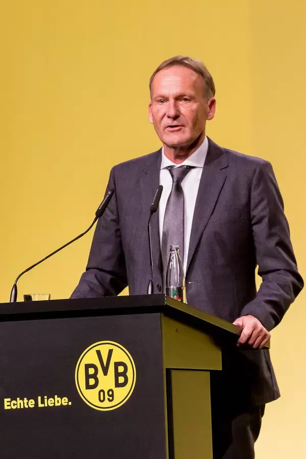 Hans-Joachim Watzke at a press conference during shareholders' meeting of German soccer club BVB 09
