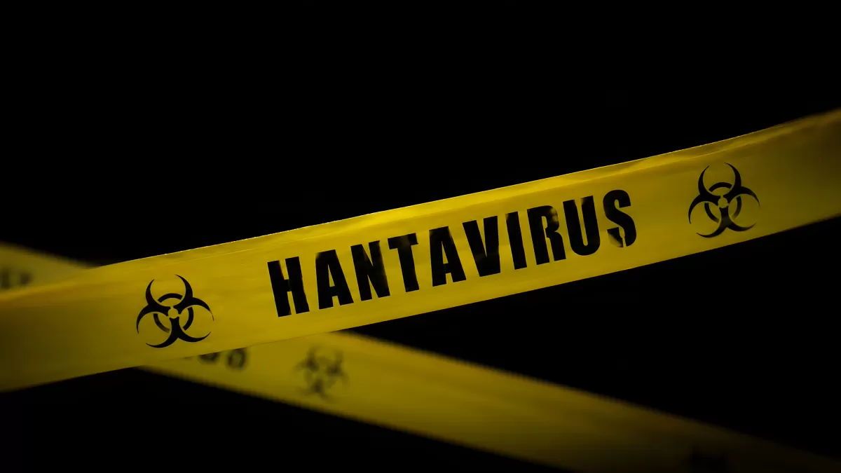 Hantavirus Absperrband mit Biogefährdungszeichen