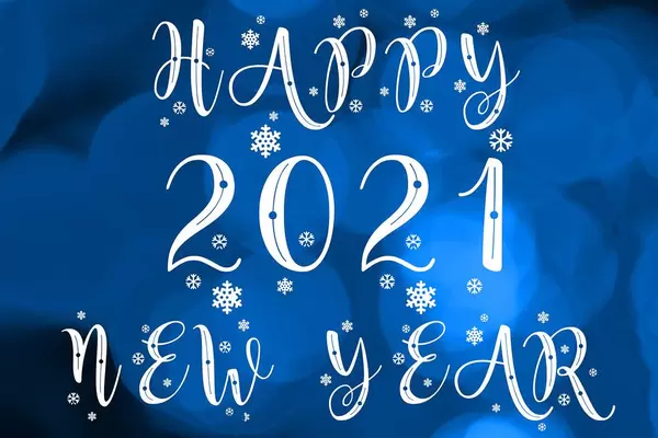 Happy 2021 new year on blue bokeh background