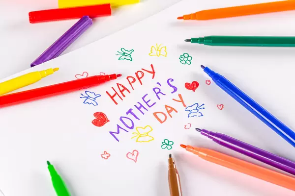 Happy mothers day card made by a child drawn with markers