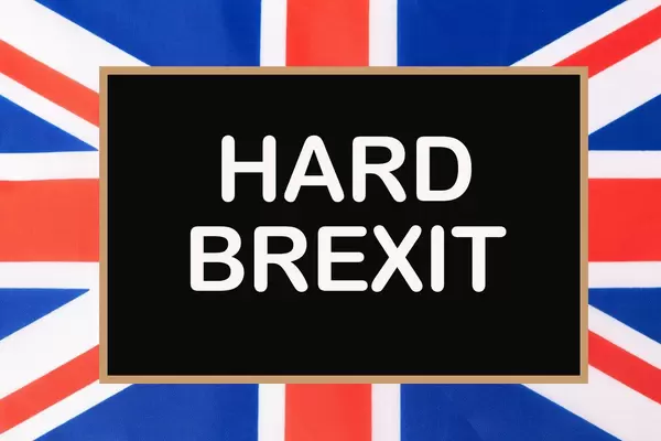 Hard Brexit text with British flag