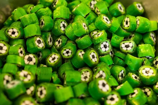 Hard candy with soccer ball design