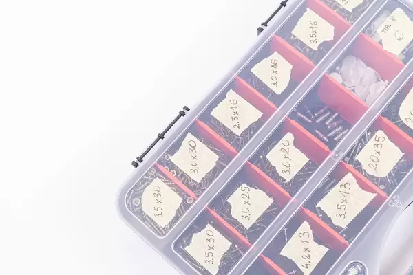 Hardware box with screws sizes with copy space