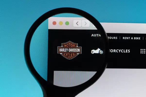 Harley-Davidson logo under magnifying glass