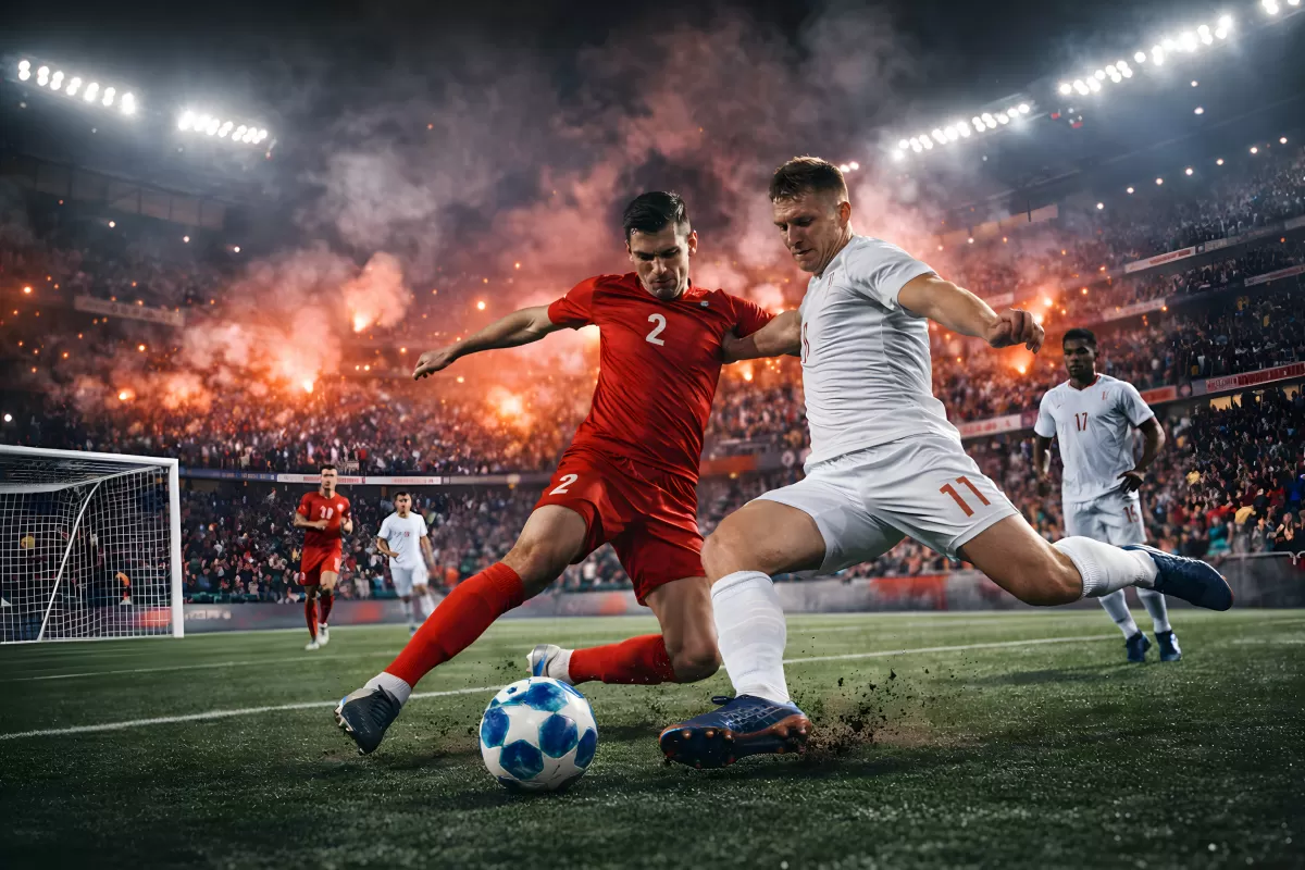 Harte Zweikämpfe im hochspannenden Fußballspiel