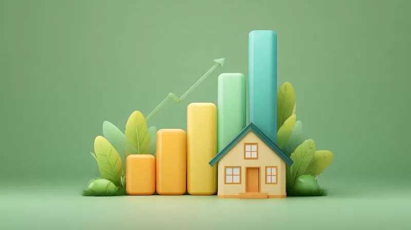 Haus vor wachsendem Balkendiagramm als Investment Konzept