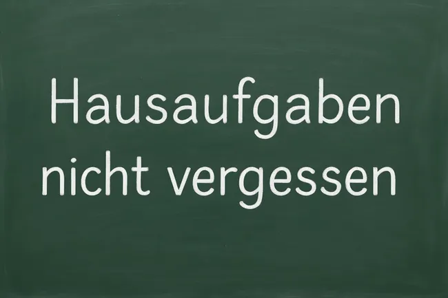 Hausaufgaben-Erinnerung auf Schultafel geschrieben