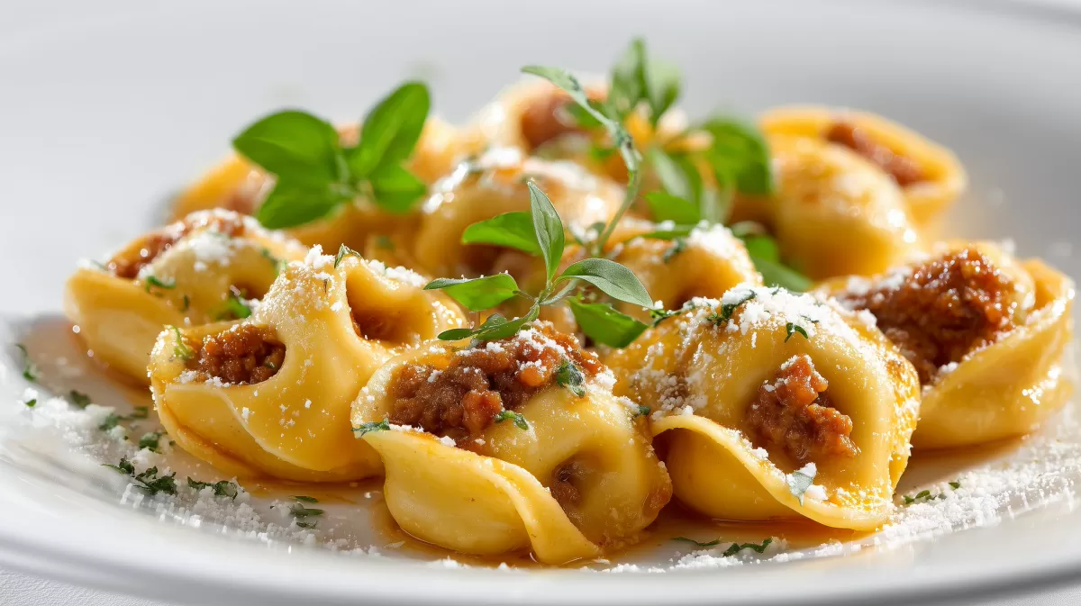 Hausgemachte Cappelletti mit Fleischfüllung und Parmesan