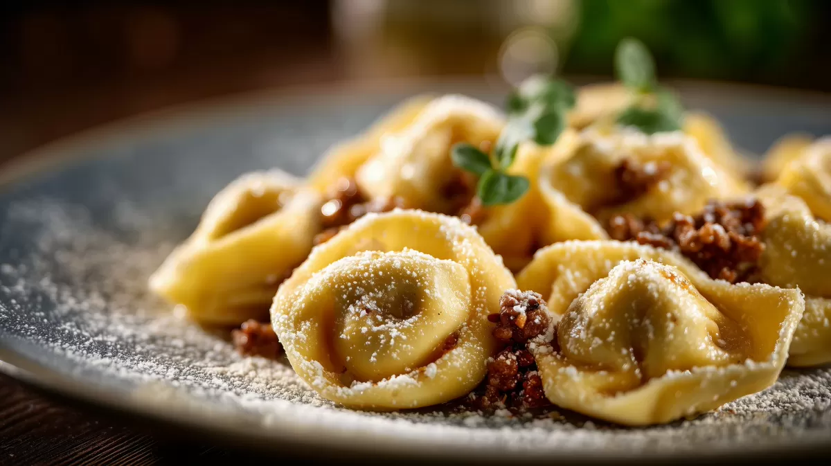 Hausgemachte Cappelletti mit Fleischsauce und Parmesan