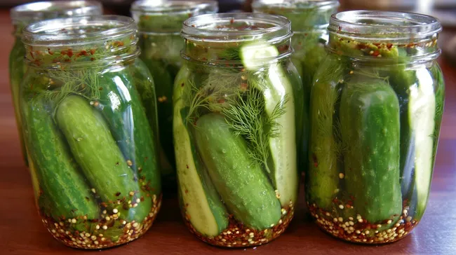 Hausgemachte eingelegte Gurken in Glasgefäßen