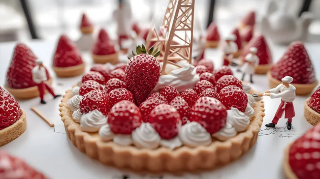 Hausgemachte Erdbeertörtchen mit cremiger Dekoration