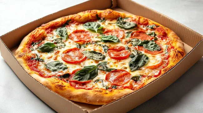 Hausgemachte Pizza Margherita in Kartonverpackung