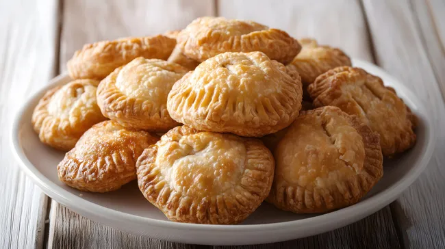 Hausgemachte Teigtaschen auf weißem Teller