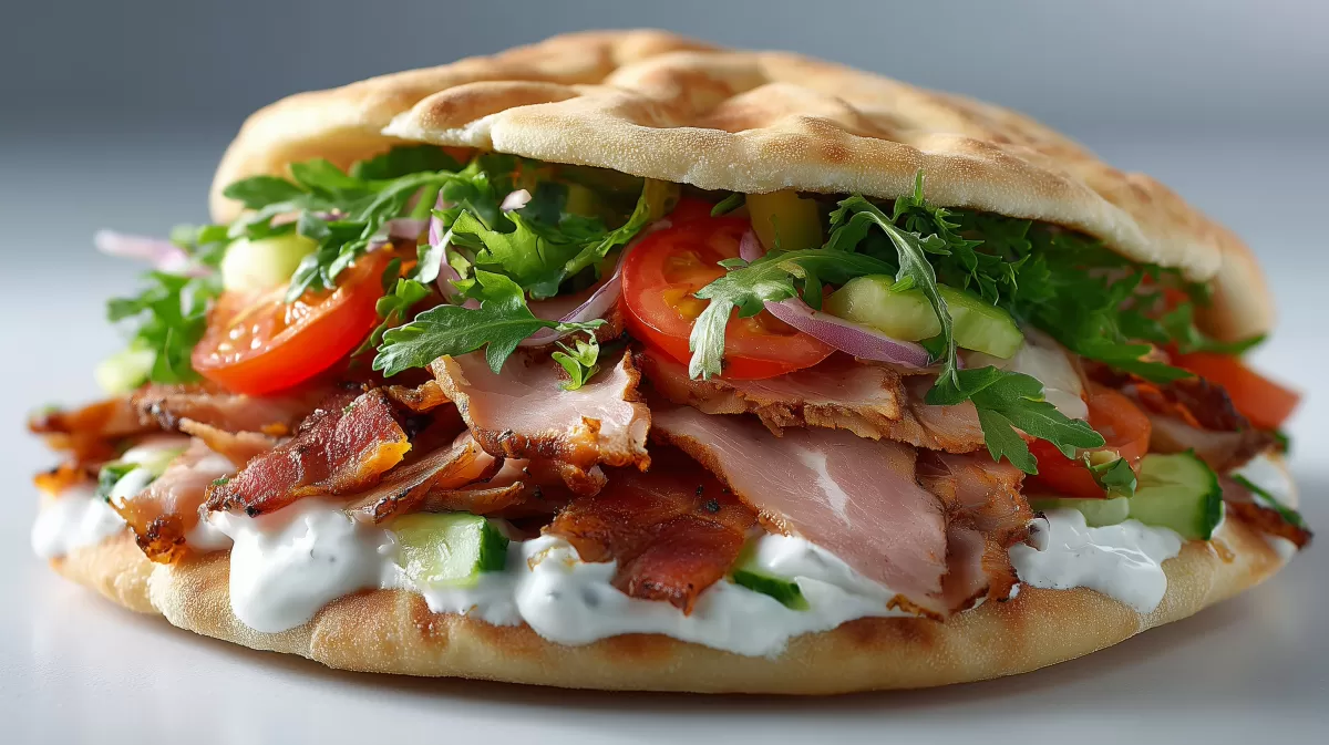 Hausgemachter Döner mit Schinken im Fladenbrot