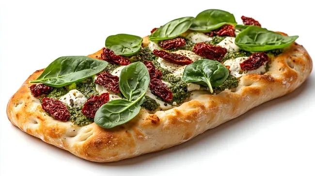 Hausgemachter Focaccia mit Pesto und Blattspinat