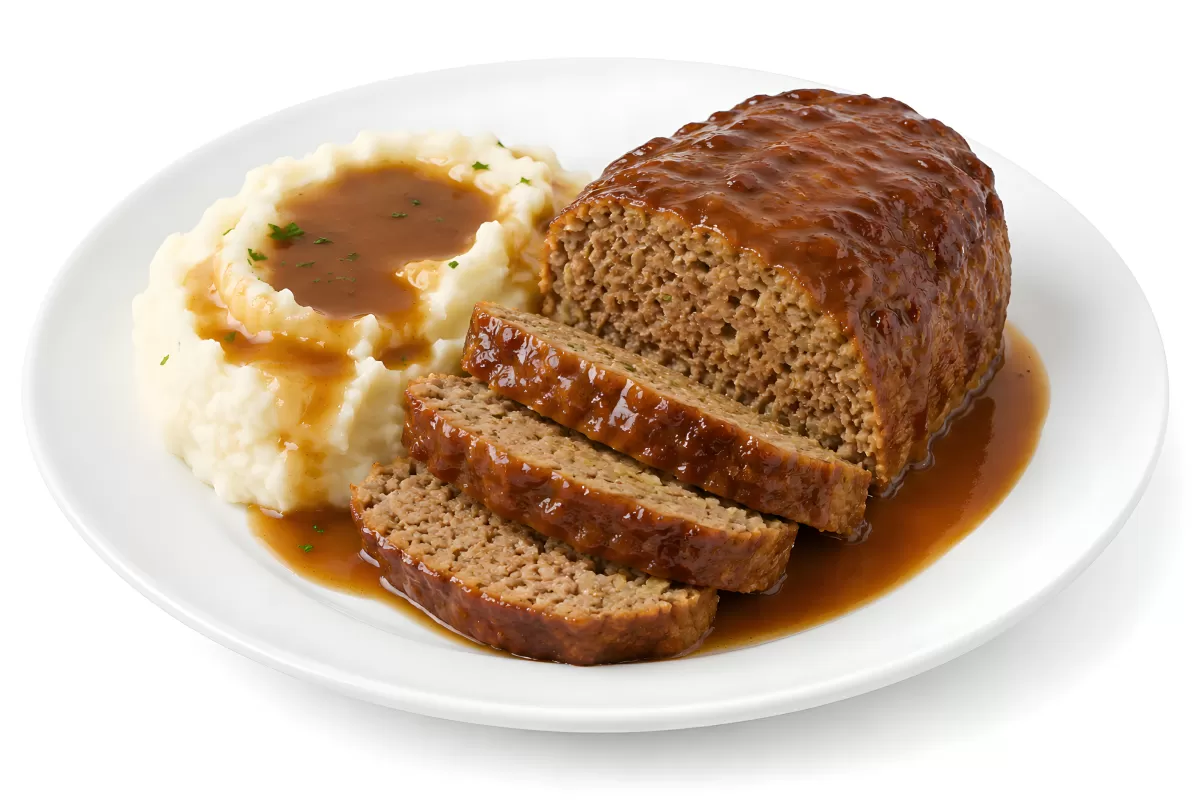 Hausgemachter Hackbraten mit Kartoffelpüree und Soße