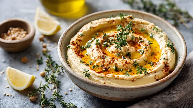 Hausgemachter Hummus mit mediterranen Kräutern