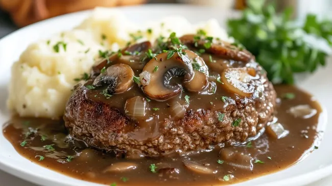 Hausgemachter Salisbury Steak mit cremiger Pilzsoße