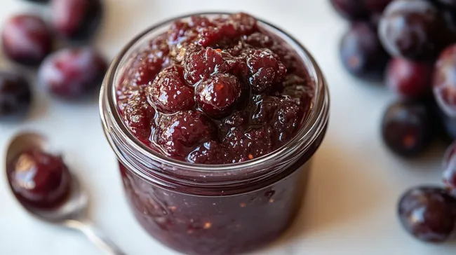 Hausgemachtes Pflaumenmarmelade in Glasschale